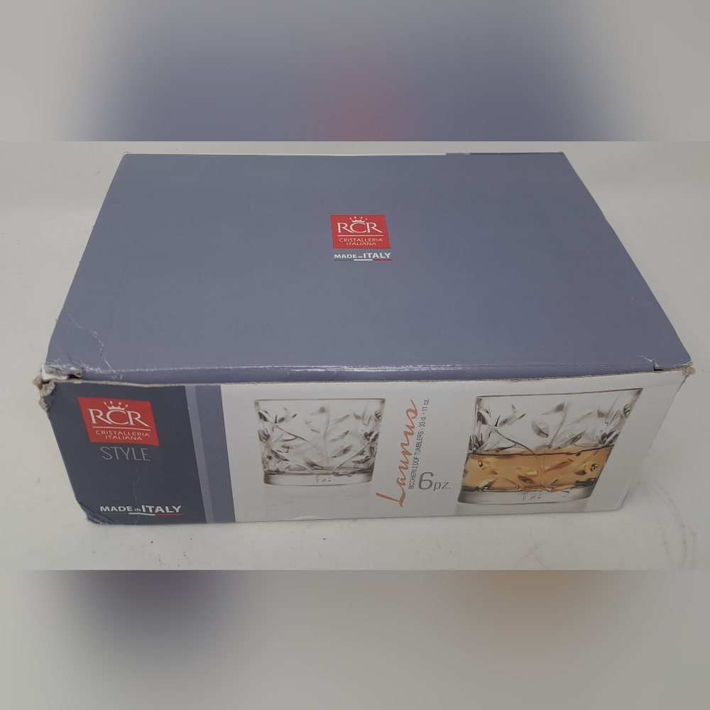NIB RCR Tumbler Glasses Crystal Made in Italy Barware 6 Glasses (11 OZ Each)